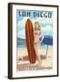 San Diego, California - Surfer Pinup-Lantern Press-Framed Art Print