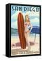 San Diego, California - Surfer Pinup-Lantern Press-Framed Stretched Canvas