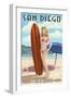 San Diego, California - Surfer Pinup-Lantern Press-Framed Art Print