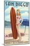 San Diego, California - Surfer Pinup-Lantern Press-Mounted Art Print