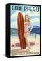 San Diego, California - Surfer Pinup-Lantern Press-Framed Stretched Canvas