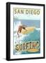 San Diego, California - Surfer Tropical-Lantern Press-Framed Art Print
