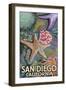 San Diego, California - Tidepool-Lantern Press-Framed Art Print