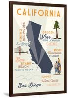 San Diego, California - Typography and Icons-Lantern Press-Framed Art Print