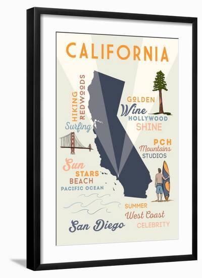 San Diego, California - Typography and Icons-Lantern Press-Framed Art Print