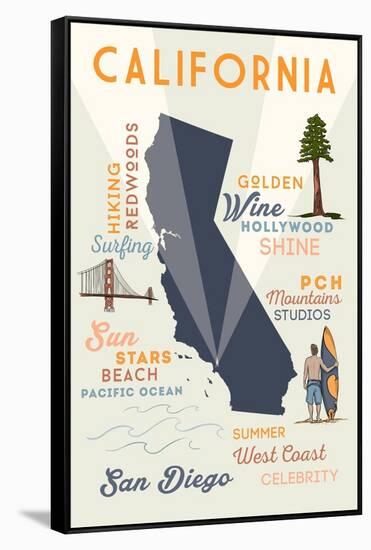 San Diego, California - Typography and Icons-Lantern Press-Framed Stretched Canvas