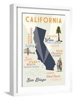 San Diego, California - Typography and Icons-Lantern Press-Framed Art Print