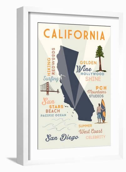 San Diego, California - Typography and Icons-Lantern Press-Framed Art Print