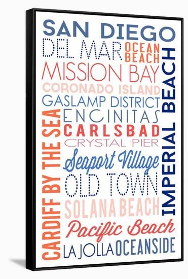 San Diego, California - Typography-Lantern Press-Framed Stretched Canvas