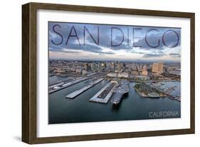 San Diego, California - Water and City Aerial View-Lantern Press-Framed Art Print