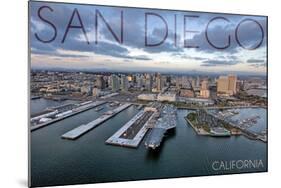 San Diego, California - Water and City Aerial View-Lantern Press-Mounted Art Print