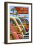 San Diego, California - Woodies Lined Up-Lantern Press-Framed Art Print