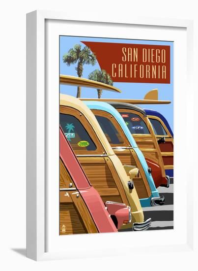 San Diego, California - Woodies Lined Up-Lantern Press-Framed Art Print