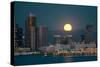 San Diego Downtown Skyline and Full Moon over Water at Night-Songquan Deng-Stretched Canvas