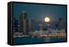 San Diego Downtown Skyline and Full Moon over Water at Night-Songquan Deng-Framed Stretched Canvas