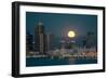 San Diego Downtown Skyline and Full Moon over Water at Night-Songquan Deng-Framed Photographic Print