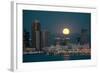 San Diego Downtown Skyline and Full Moon over Water at Night-Songquan Deng-Framed Photographic Print