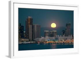 San Diego Downtown Skyline and Full Moon over Water at Night-Songquan Deng-Framed Photographic Print