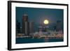 San Diego Downtown Skyline and Full Moon over Water at Night-Songquan Deng-Framed Photographic Print