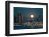 San Diego Downtown Skyline and Full Moon over Water at Night-Songquan Deng-Framed Photographic Print