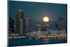 San Diego Downtown Skyline and Full Moon over Water at Night-Songquan Deng-Mounted Photographic Print
