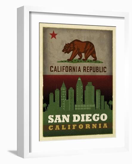 San Diego Flag-Red Atlas Designs-Framed Giclee Print