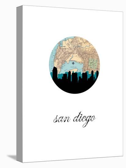 San Diego Map Skyline-Paperfinch 0-Stretched Canvas