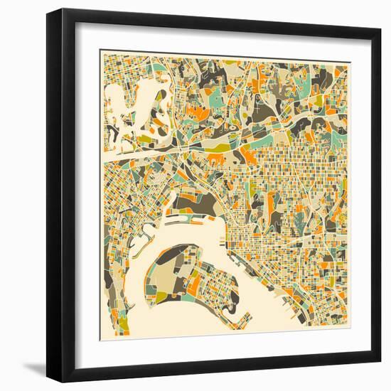 San Diego Map-Jazzberry Blue-Framed Art Print