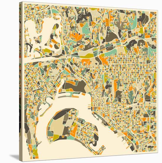 San Diego Map-Jazzberry Blue-Stretched Canvas