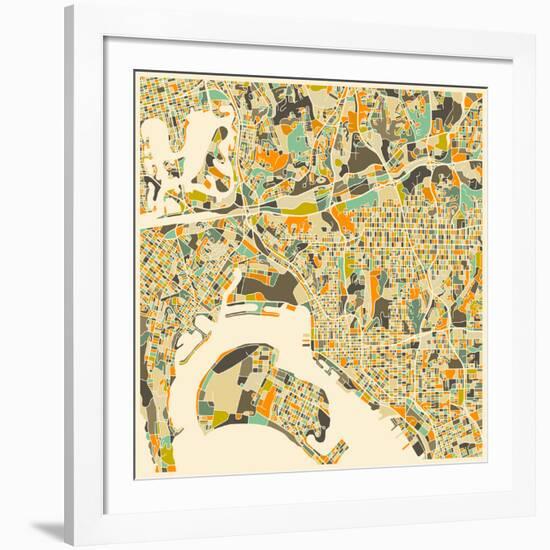 San Diego Map-Jazzberry Blue-Framed Art Print