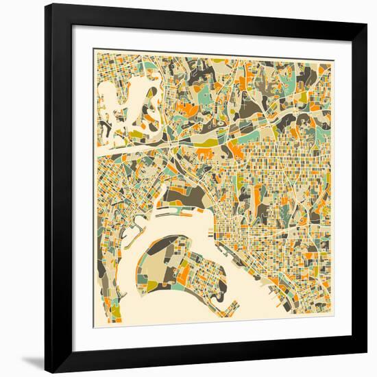 San Diego Map-Jazzberry Blue-Framed Art Print