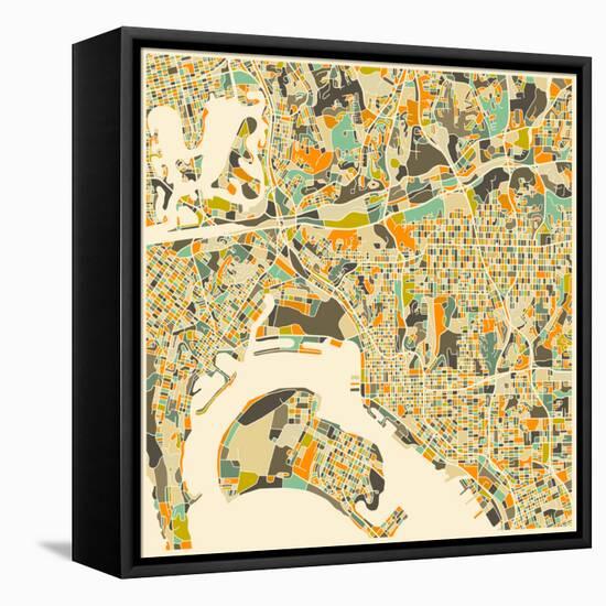 San Diego Map-Jazzberry Blue-Framed Stretched Canvas