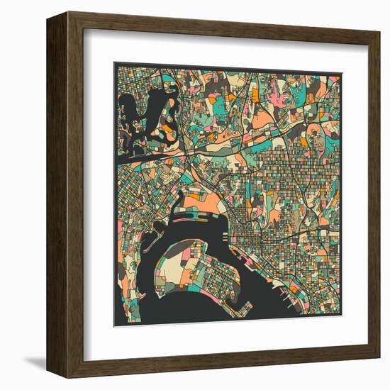 San Diego Map-Jazzberry Blue-Framed Art Print