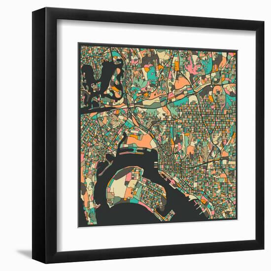 San Diego Map-Jazzberry Blue-Framed Art Print