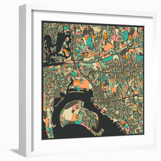 San Diego Map-Jazzberry Blue-Framed Art Print