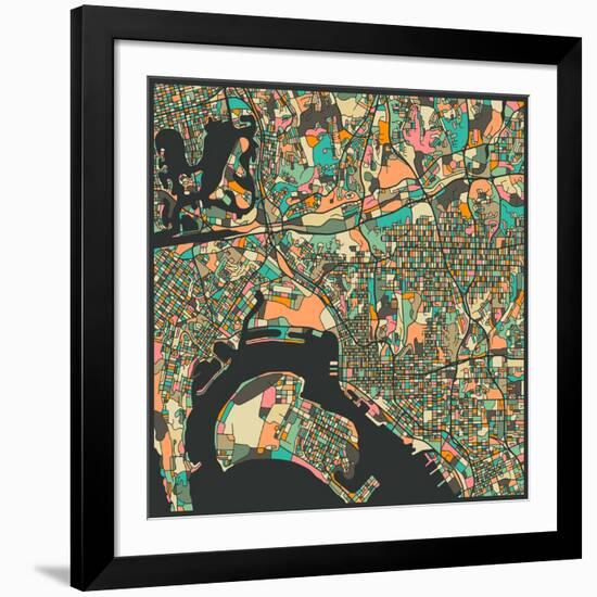 San Diego Map-Jazzberry Blue-Framed Art Print