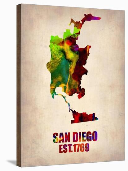 San Diego Watercolor Map-NaxArt-Stretched Canvas