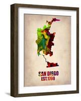 San Diego Watercolor Map-NaxArt-Framed Art Print