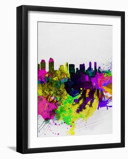 San Diego Watercolor Skyline-NaxArt-Framed Art Print