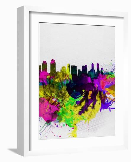 San Diego Watercolor Skyline-NaxArt-Framed Art Print