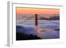 San Francisco At Sunrise, Behind The Golden Gate Bridge And A Low Blanket Of Fog-Joe Azure-Framed Photographic Print