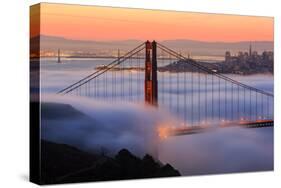 San Francisco At Sunrise, Behind The Golden Gate Bridge And A Low Blanket Of Fog-Joe Azure-Stretched Canvas