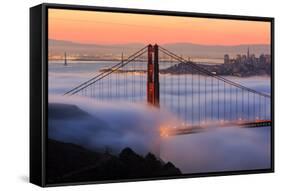 San Francisco At Sunrise, Behind The Golden Gate Bridge And A Low Blanket Of Fog-Joe Azure-Framed Stretched Canvas