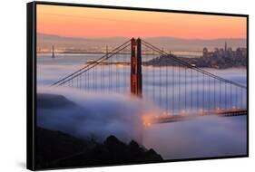 San Francisco At Sunrise, Behind The Golden Gate Bridge And A Low Blanket Of Fog-Joe Azure-Framed Stretched Canvas
