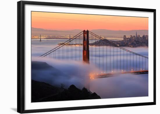 San Francisco At Sunrise, Behind The Golden Gate Bridge And A Low Blanket Of Fog-Joe Azure-Framed Photographic Print