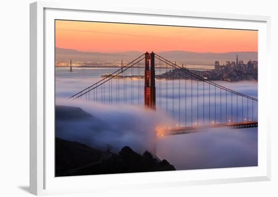 San Francisco At Sunrise, Behind The Golden Gate Bridge And A Low Blanket Of Fog-Joe Azure-Framed Photographic Print