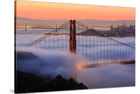 San Francisco At Sunrise, Behind The Golden Gate Bridge And A Low Blanket Of Fog-Joe Azure-Stretched Canvas