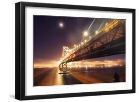 San Francisco Bay Bridge and Moonlight Glow-Vincent James-Framed Photographic Print