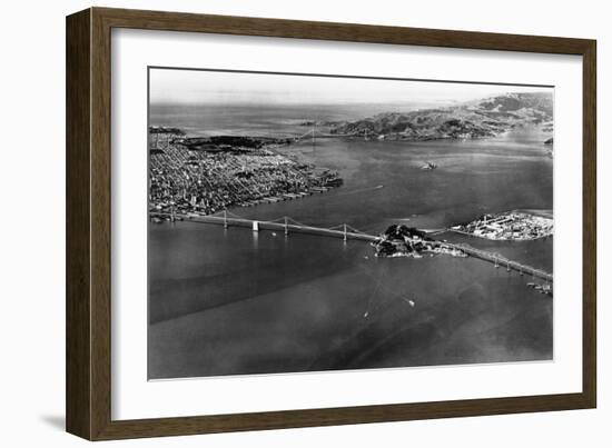 San Francisco, CA Aerial View of Bridges and Bay Photograph - San Francisco, CA-Lantern Press-Framed Art Print