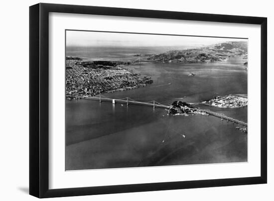 San Francisco, CA Aerial View of Bridges and Bay Photograph - San Francisco, CA-Lantern Press-Framed Art Print